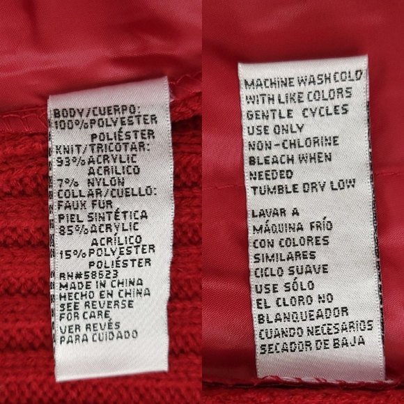 Creazioni Effeci Zip Quilted Sweater Jacket Womens M Red Faux Fur Collar NEW - Picture 9 of 16